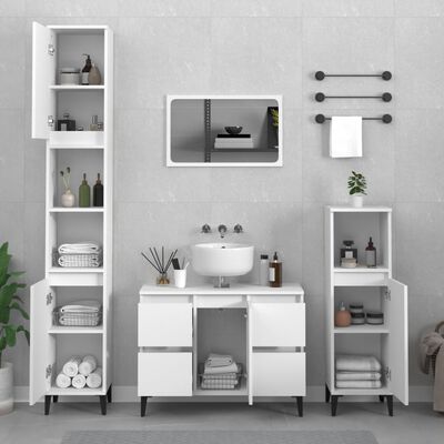 vidaXL 4 pcs conjunto móveis casa de banho derivados de madeira branco