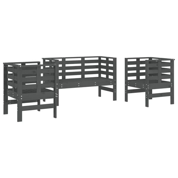 vidaXL 3 pcs conjunto lounge de jardim madeira de pinho maci&ccedil;a cinza