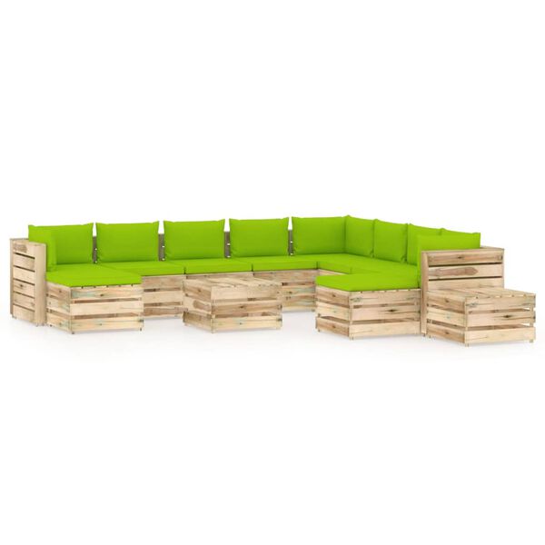 vidaXL 12 pcs conj. lounge jardim c/ almofad&otilde;es madeira impreg. verde