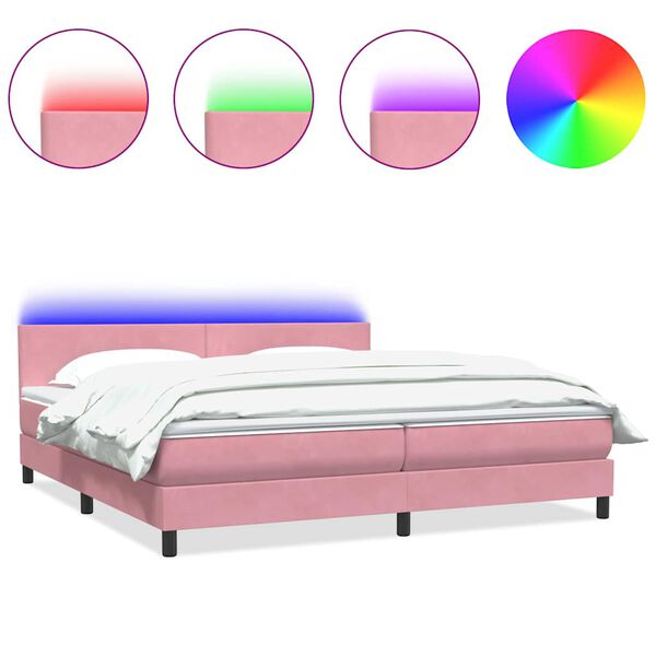 vidaXL Cama box spring c/ colch&atilde;o e LED 200x210 cm veludo rosa