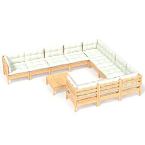 vidaXL 11 pcs conjunto lounge de jardim c/ almofad&otilde;es cor creme pinho
