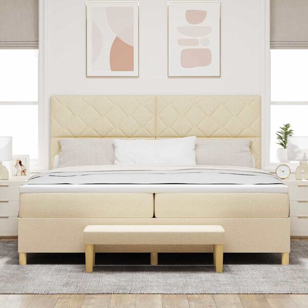 vidaXL Cama Box com colch&atilde;o com cabeceira Creme 200 x 200 cm tecido