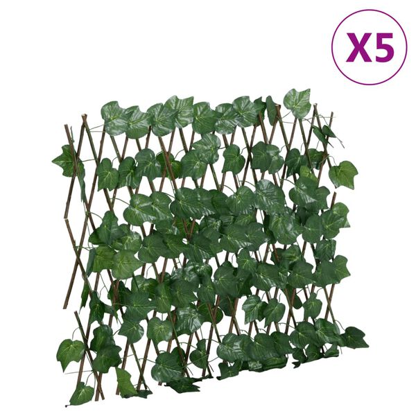 vidaXL&nbsp;Treli&ccedil;a de videira artificial extens&iacute;vel 5 pcs 190x60 cm verde