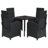 vidaXL 5 pcs conjunto de jantar p/ jardim c/ almofad&otilde;es vime PE preto