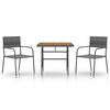 vidaXL 3 pcs conjunto de jantar para exterior vime PE cinzento