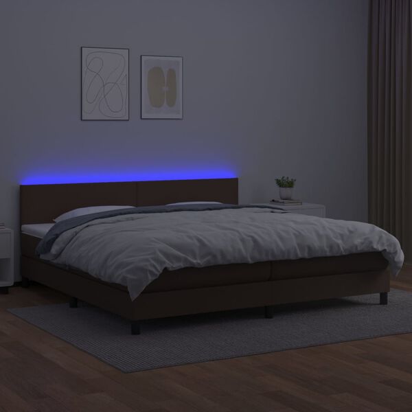 vidaXL Cama box spring c/ colch&atilde;o/LED 200x200 cm couro artif. castanho
