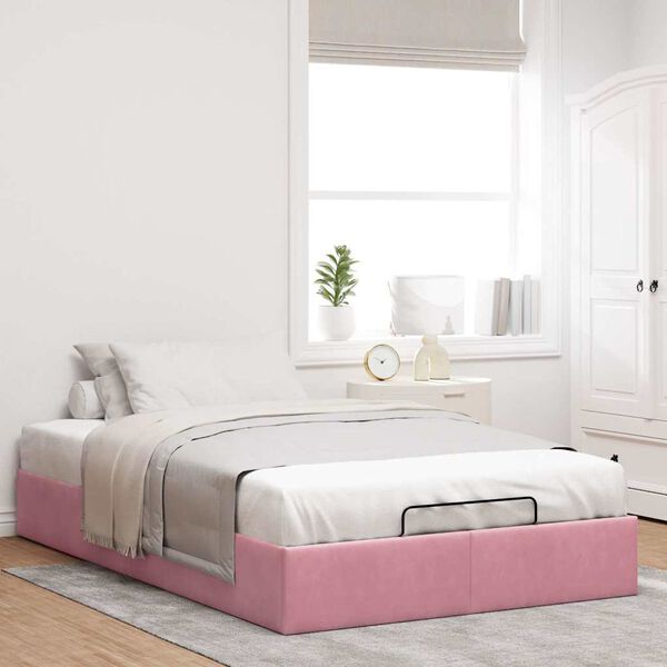 vidaXL Ottoman Bed Frame No Colchão Rosa 120x200 cm Veludo