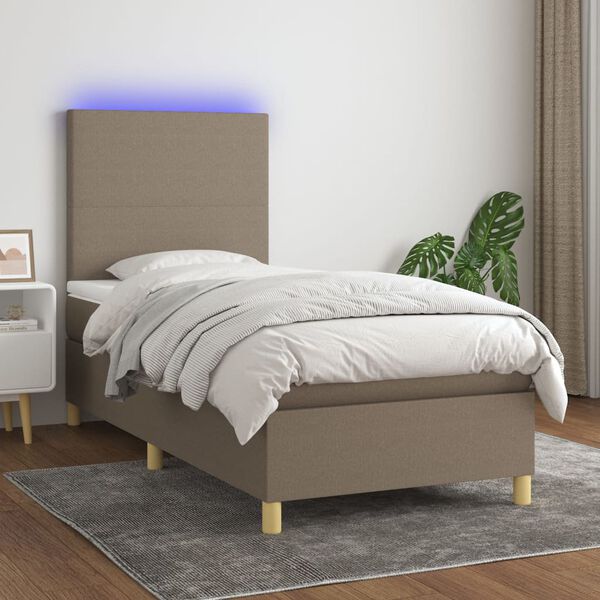 vidaXL Cama box spring colch&atilde;o/LED 100x200cm tecido cinza-acastanhado