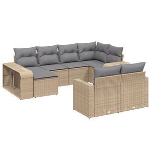 vidaXL 10 pcs conjunto de sof&aacute;s p/ jardim com almofad&otilde;es vime PE bege