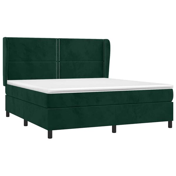 vidaXL Cama com molas/colch&atilde;o 180x200 cm veludo verde-escuro