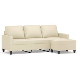 vidaXL Sof&aacute; 3 lugares c/ apoio p&eacute;s 180 cm couro artificial cor creme