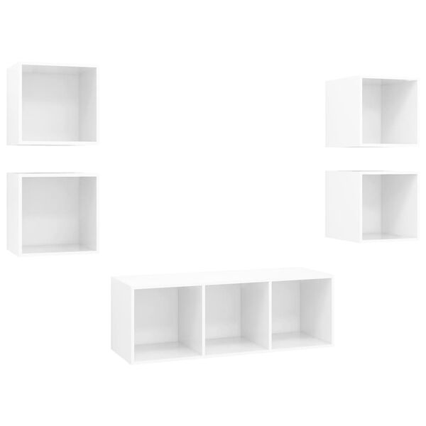 vidaXL 5 pcs conjunto de m&oacute;veis de TV contraplacado branco brilhante