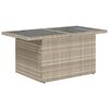 vidaXL Mesa jardim c/ tampo de vidro 100x55x73 cm vime PE cinza-claro
