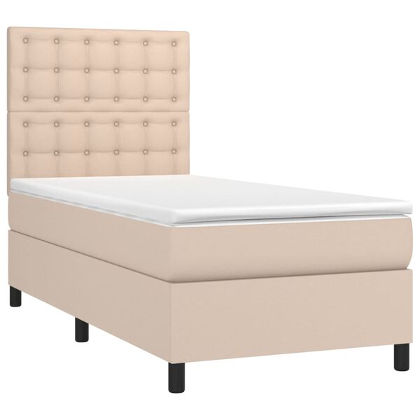 vidaXL Cama box spring c/colch&atilde;o/LED 100x200cm couro artif. cappuccino