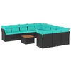 vidaXL 12 pcs conjunto de sof&aacute;s de jardim com almofad&otilde;es vime PE preto