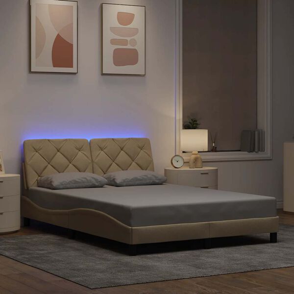 vidaXL Estrutura de cama com LED sem colchão 120x200 cm tecido creme