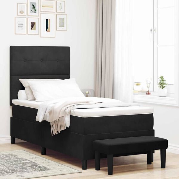vidaXL Cama Box com colch&atilde;o com cabeceira Preto 100 x 200 cm Veludo