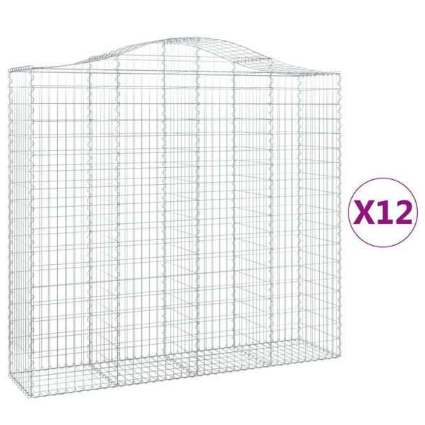 vidaXL Cestos gabi&atilde;o arqueados 12 pcs 200x50x180/200 ferro galvanizado