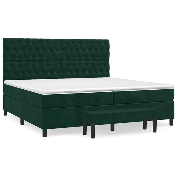 vidaXL Cama com molas/colch&atilde;o 200x200 cm veludo verde-escuro