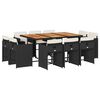 vidaXL 11 pcs conjunto de jantar p/ jardim c/ almofad&otilde;es vime PE preto