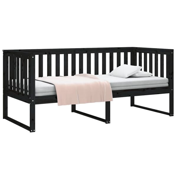 vidaXL Sof&aacute;-cama 90x190 cm madeira de pinho maci&ccedil;a preto