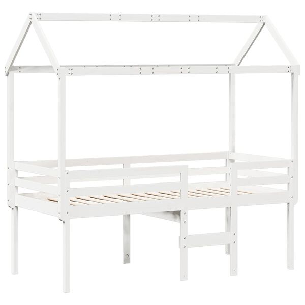 vidaXL Cama alta com telhado 90x190 cm pinho maci&ccedil;o branco