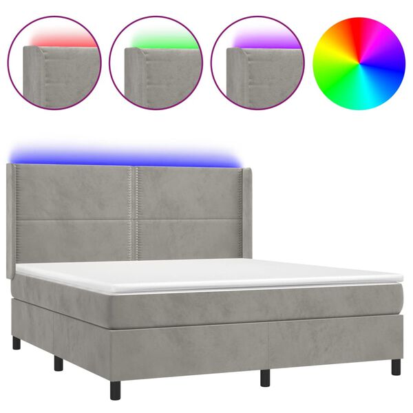 vidaXL Cama box spring c/ colch&atilde;o/LED 180x200 cm veludo cinzento-claro