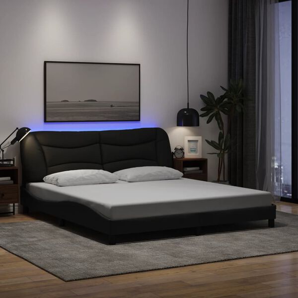 vidaXL Estrutura de cama com LED sem colch&atilde;o Hvar 180x200 cm tecido preto