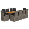vidaXL 11 pcs conjunto jantar p/ jardim c/ almofad&otilde;es vime PE cinzento