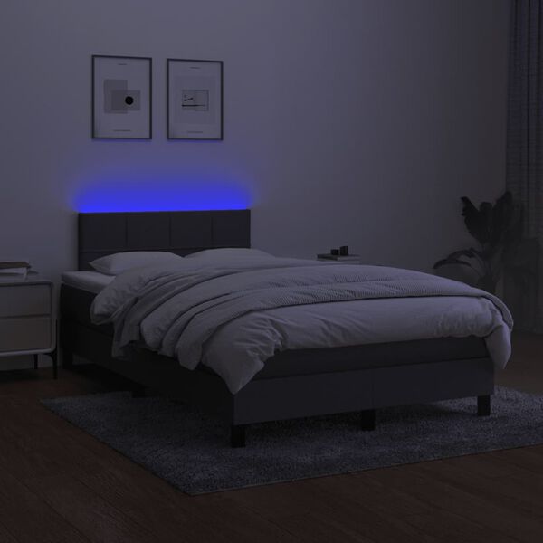 vidaXL Cama box spring c/ colch&atilde;o e LED 120x190 cm tecido cinza-escuro