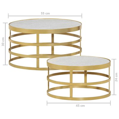 vidaXL 2 pcs Conjunto mesas de centro mármore cor bronze e branco