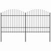 vidaXL Cerca de jardim com topo em forma de lan&ccedil;a em a&ccedil;o 359x175 cm, preta