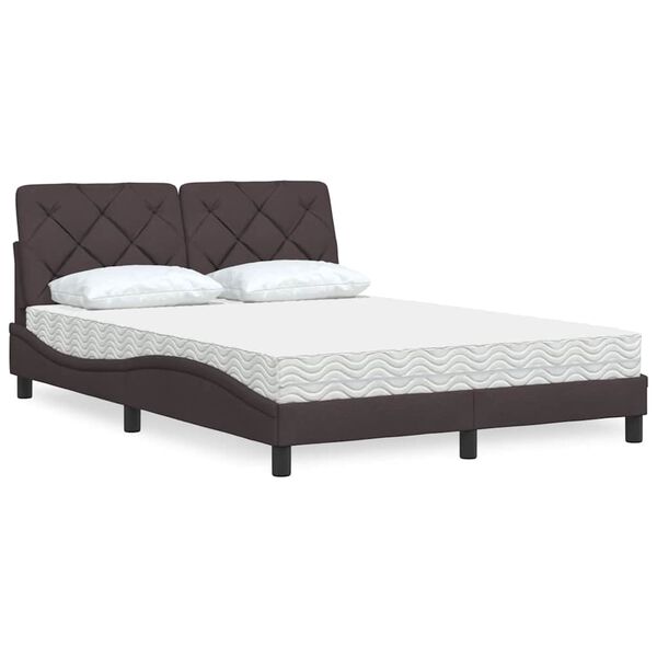 vidaXL Cama com colch&atilde;o 140x200 cm tecido castanho-escuro