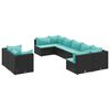 vidaXL 9 pcs conjunto de sof&aacute;s p/ jardim c/ almofad&otilde;es vime PE preto