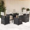 vidaXL 7 pcs conjunto de jantar p/ jardim c/ almofad&otilde;es vime PE preto