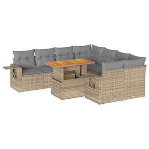 vidaXL 9 pcs conjunto de sof&aacute;s p/ jardim com almofad&otilde;es vime PE bege