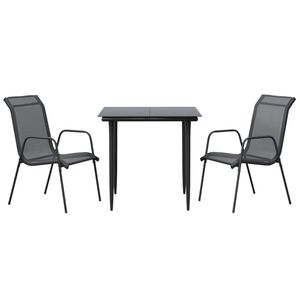 vidaXL 3 pcs conjunto de jantar para jardim a&ccedil;o e textilene preto
