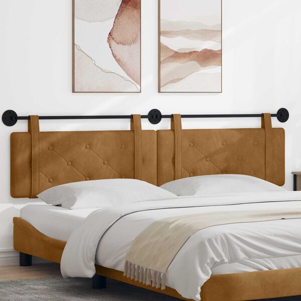 vidaXL Cabeceira Suspensa Castanho 210 x 55 x 5 cm Veludo