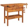 vidaXL Bancada de trabalho c/ gavetas/tornos 124x52x83cm ac&aacute;cia maci&ccedil;a