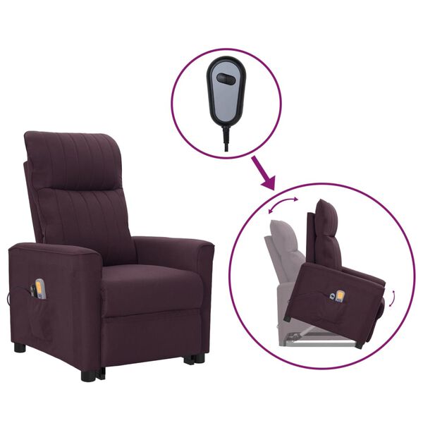 vidaXL Poltrona elevatória de massagens tecido roxo