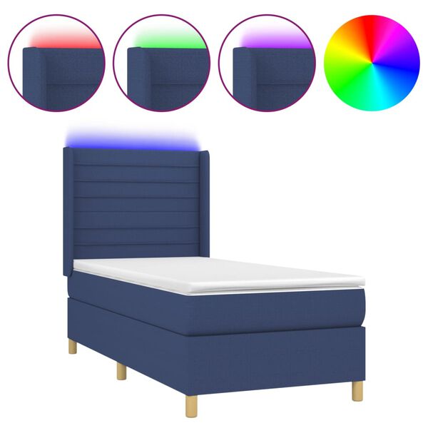 vidaXL Cama box spring c/ colch&atilde;o e LED 80x200 cm tecido azul