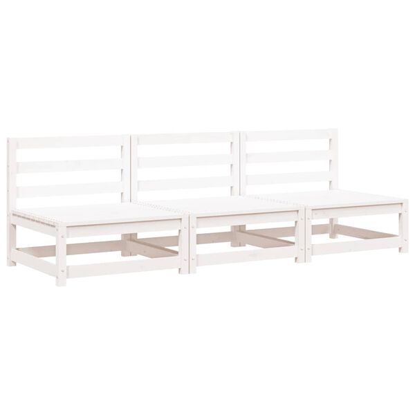 vidaXL Sof&aacute;s sem bra&ccedil;os p/ jardim 3 pcs 70x70x67cm pinho maci&ccedil;o branco