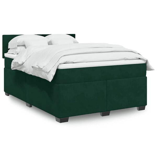vidaXL Cama com molas/colch&atilde;o 140x200 cm veludo verde-escuro