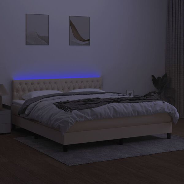 vidaXL Cama box spring c/ colch&atilde;o e LED 160x200 cm tecido cor creme