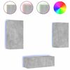 vidaXL 4 pcs m&oacute;veis parede p/ TV c/ LEDs deriv. madeira cinza cimento