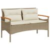 vidaXL Banco de jardim c/ almofad&otilde;es 116x62,5x74 cm vime PE bege