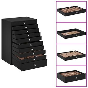 vidaXL Caixa para joias 10 camadas com porta-rel&oacute;gios preta 29x20,5x40,5 cm