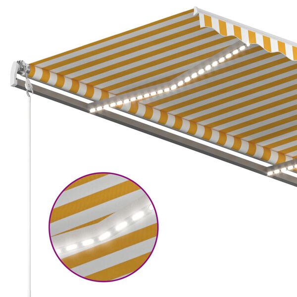 vidaXL Toldo retrátil manual com LED 3x2,5 m amarelo e branco