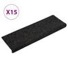 vidaXL Tapetes de escada autoadesivos 15 pe&ccedil;as 65x21x4 cm pretos com borda retangular