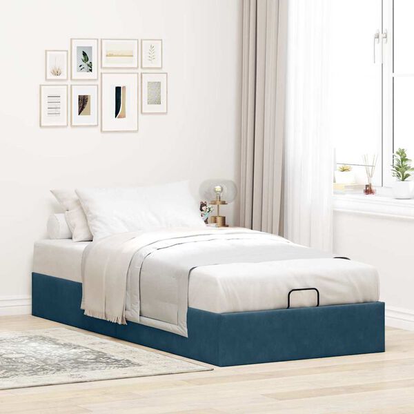 vidaXL Otomano Bed Frame No Colch&atilde;o Azul Escuro 100x200 cm Veludo